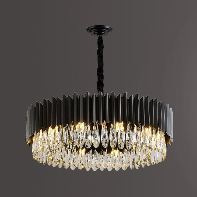 Black Pendant Light Modern Style Metal Crystal Chandelier Light for Living Room