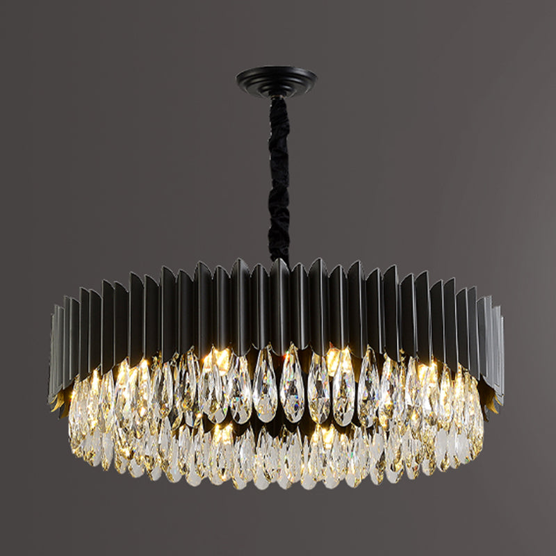 Black Pendant Light Modern Style Metal Crystal Chandelier Light for Living Room