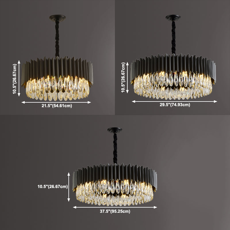 Pendante noire Light Modern Style Metal Crystal Chandelier Lumière pour le salon