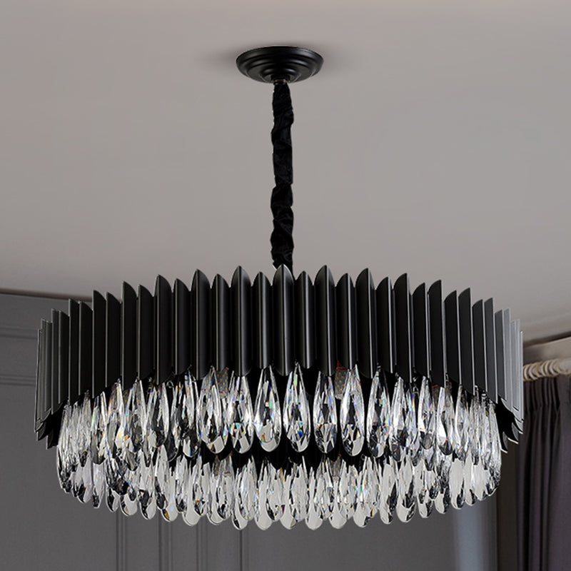 Black Pendant Light Modern Style Metal Crystal Chandelier Light for Living Room