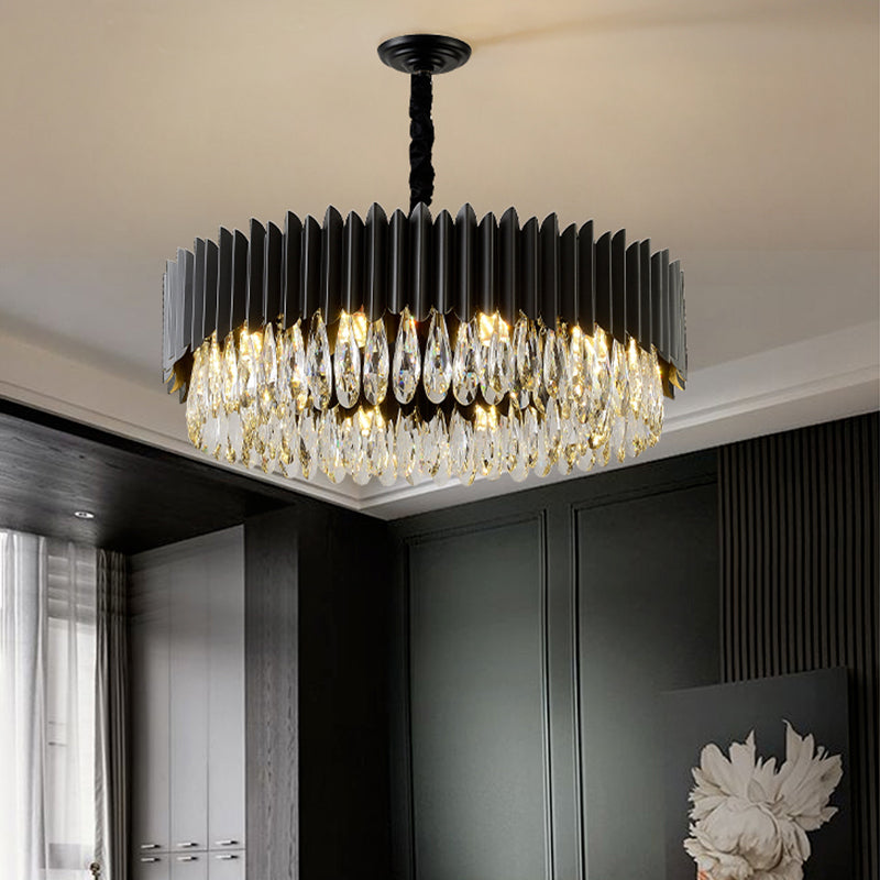 Black Pendant Light Modern Style Metal Crystal Chandelier Light for Living Room