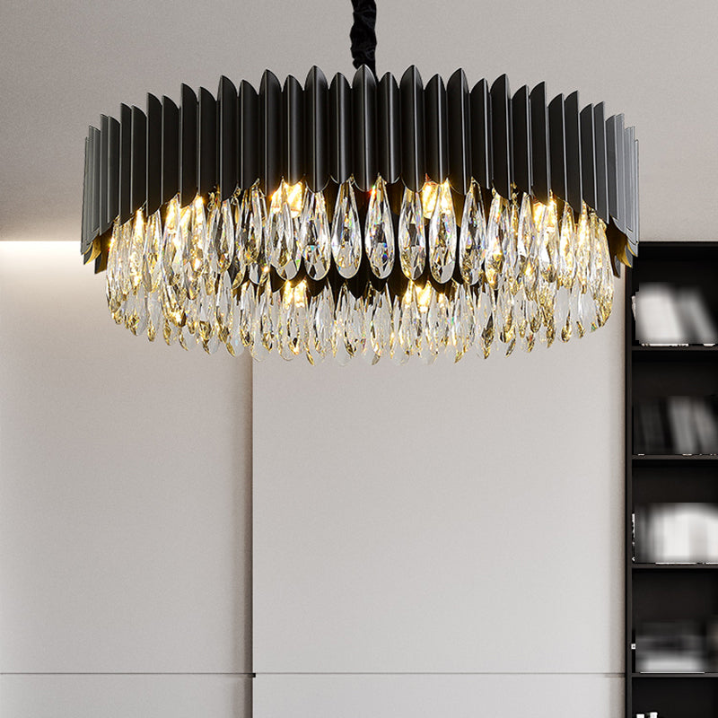 Black Pendant Light Modern Style Metal Crystal Chandelier Light for Living Room