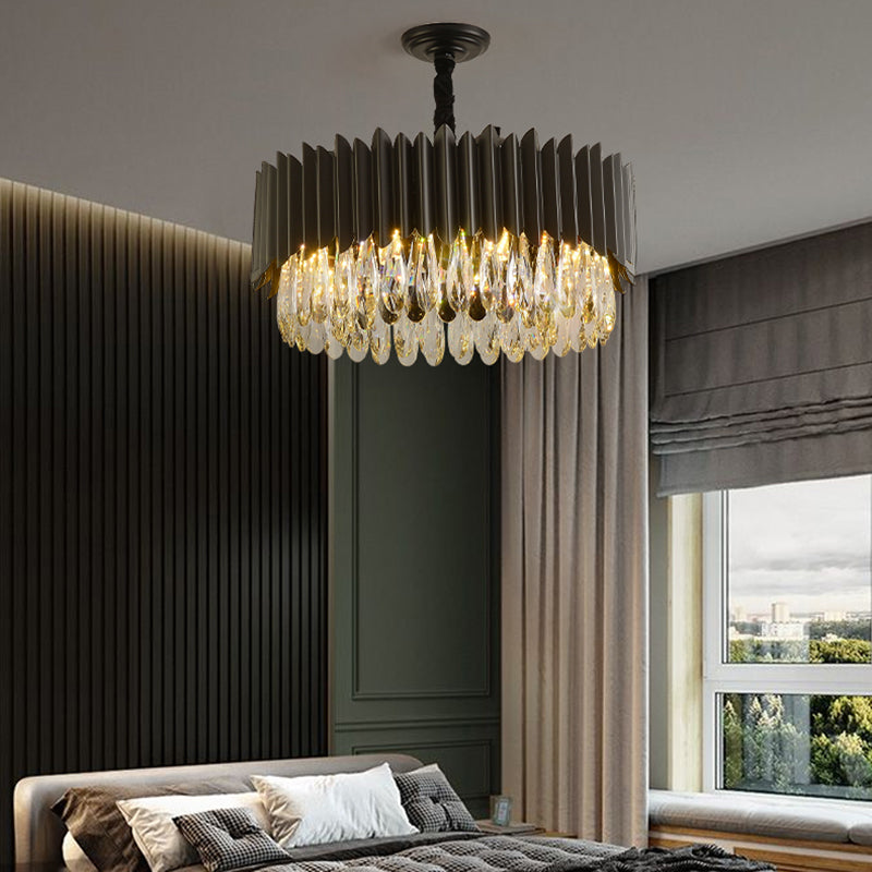 Black Pendant Light Modern Style Metal Crystal Chandelier Light for Living Room