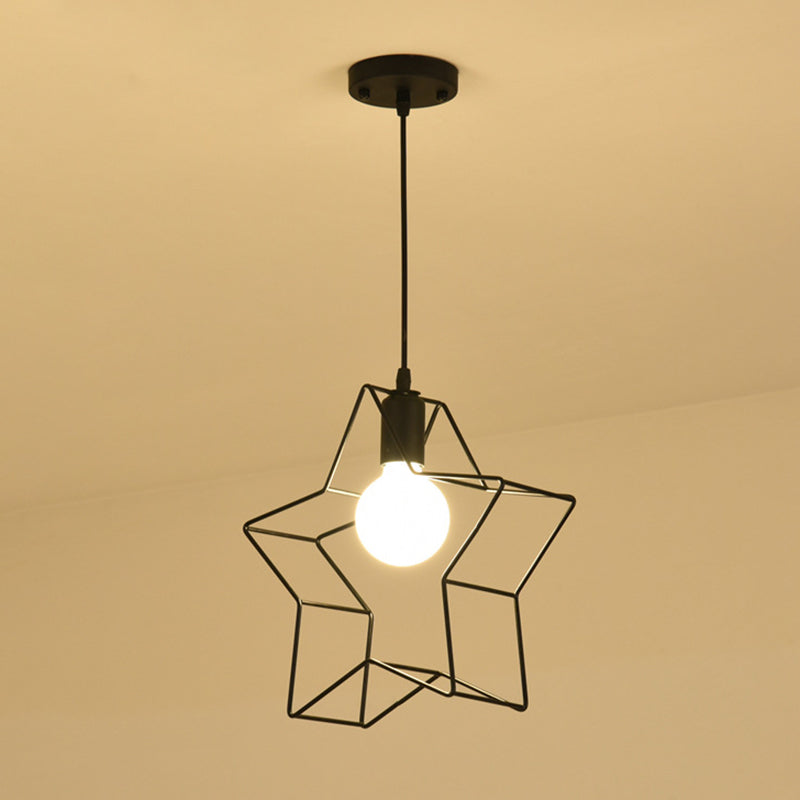 Iron Wire Cage Pendant Lamp Retro Dining Room Suspension Light in Black