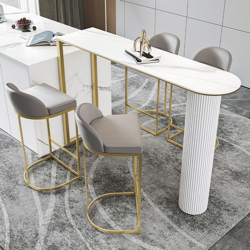 Nordic Rectangle Bar Counter Table Sintered Stone Dining Table for Kitchen with Metal Legs