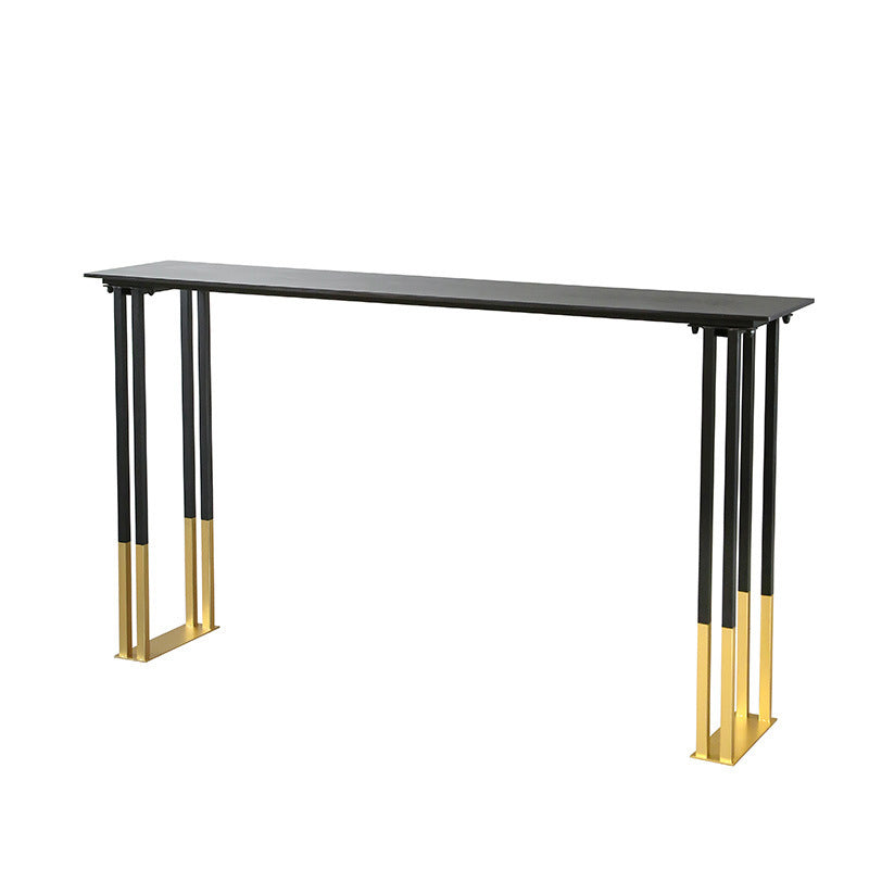 Stone Top Bar Table Traditional Luxury Rectangle Bar Table with Sled Base in Gold