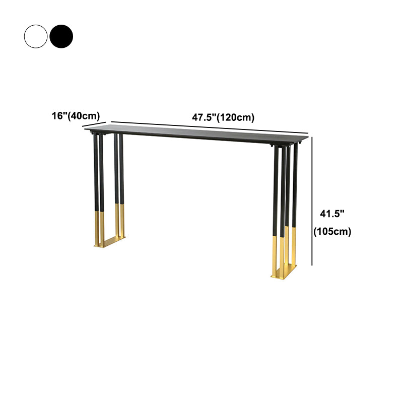 Stone Top Bar Table Traditional Luxury Rectangle Bar Table with Sled Base in Gold