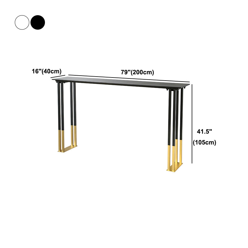 Stone Top Bar Table Traditional Luxury Rectangle Bar Table with Sled Base in Gold