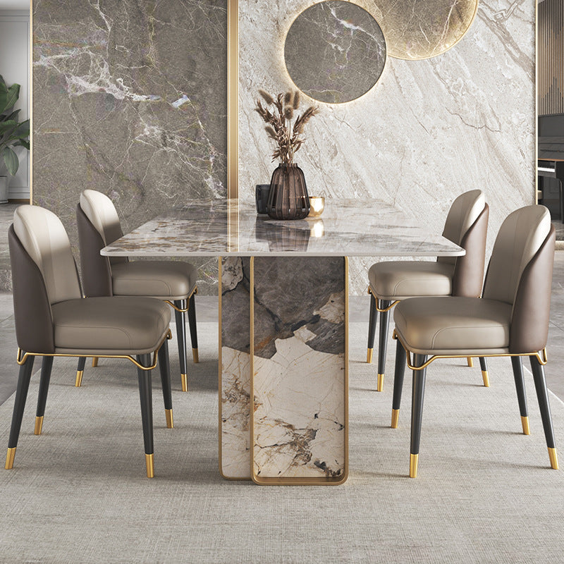 Luxury 1/2/3/4/5/6/8/9 Pieces Dining Set Sintered Stone Dining Table with Leather Chairs