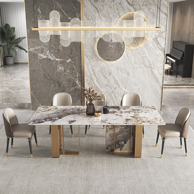 Luxury 1/2/3/4/5/6/8/9 Pieces Dining Set Sintered Stone Dining Table with Leather Chairs