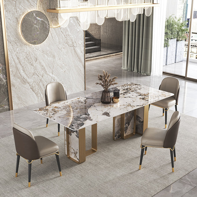 Luxury 1/2/3/4/5/6/8/9 Pieces Dining Set Sintered Stone Dining Table with Leather Chairs