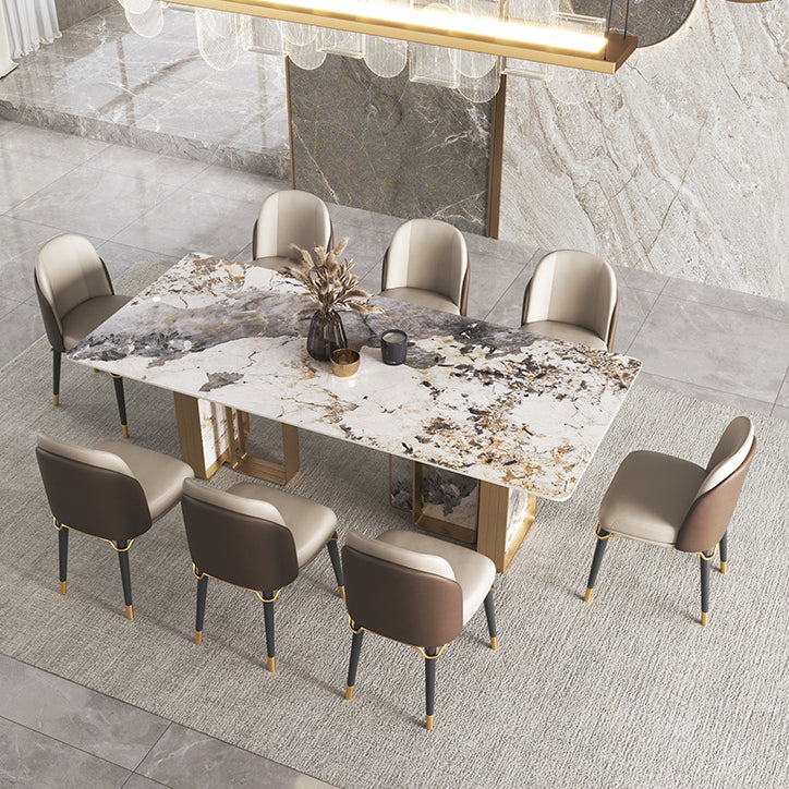 Luxury 1/2/3/4/5/6/8/9 Pieces Dining Set Sintered Stone Dining Table with Leather Chairs