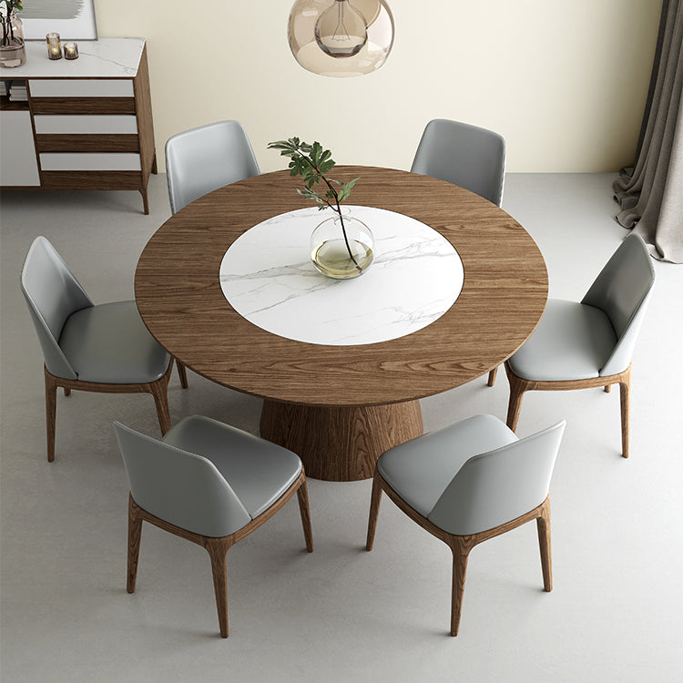 Modern 1/4/7 Pieces Round Dinette Set Ash Wood Dining Table Set with Stone Turntable