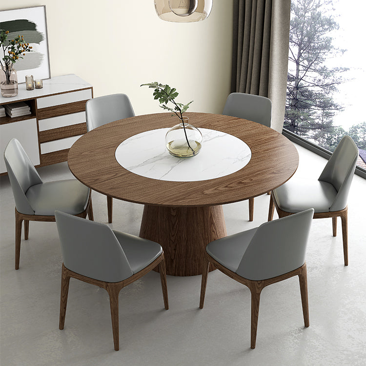 Modern 1/4/7 Pieces Round Dinette Set Ash Wood Dining Table Set with Stone Turntable