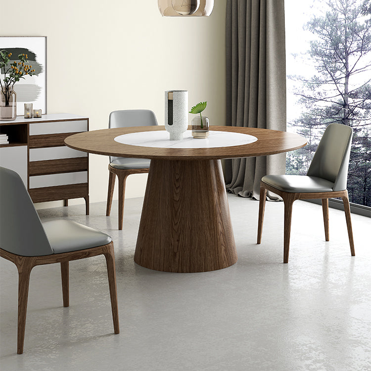 Modern 1/4/7 Pieces Round Dinette Set Ash Wood Dining Table Set with Stone Turntable