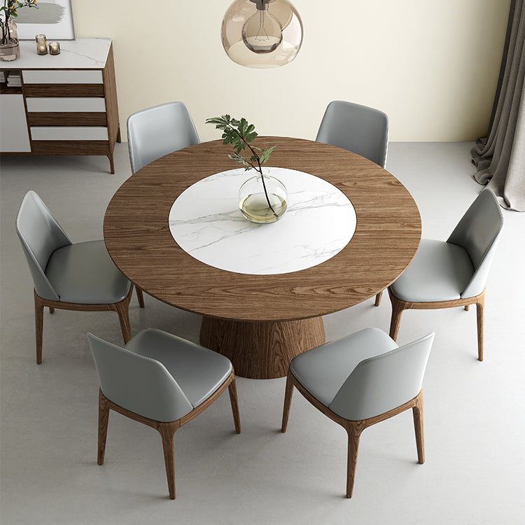 Modern 1/4/7 Pieces Round Dinette Set Ash Wood Dining Table Set with Stone Turntable