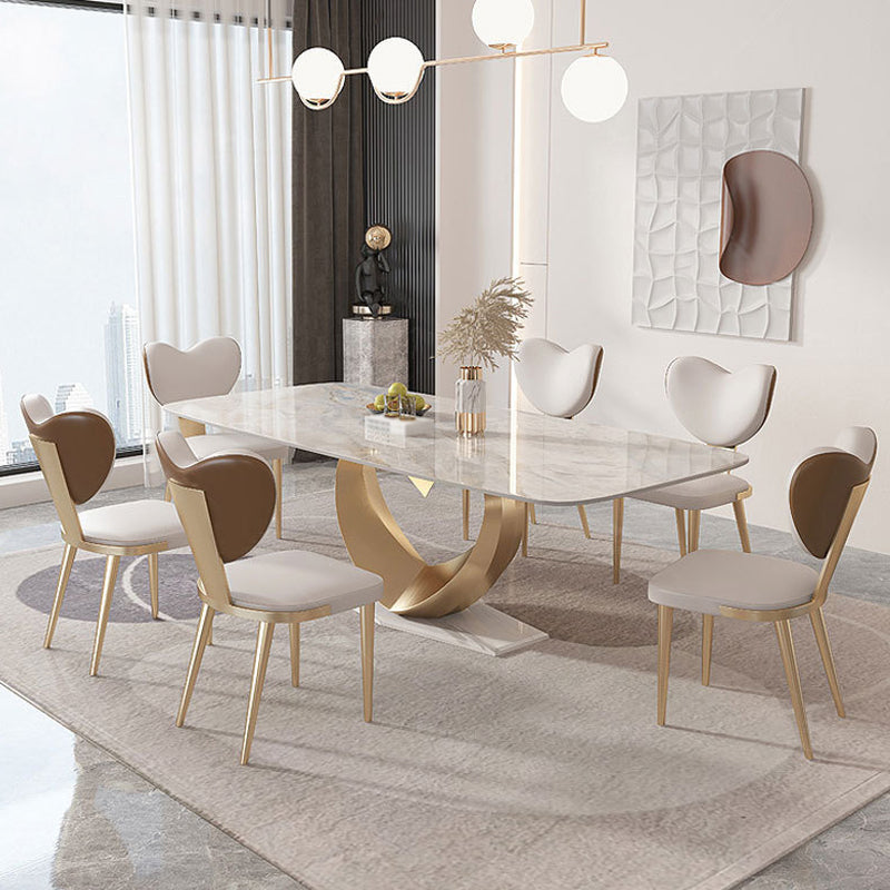 Luxury 1/2/5/7/9 Pieces Dining Set Sintered Stone Dining Table with Leather Chairs