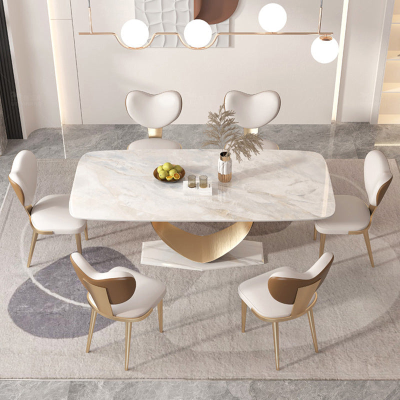 Luxury 1/2/5/7/9 Pieces Dining Set Sintered Stone Dining Table with Leather Chairs