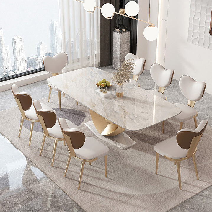 Luxury 1/2/5/7/9 Pieces Dining Set Sintered Stone Dining Table with Leather Chairs