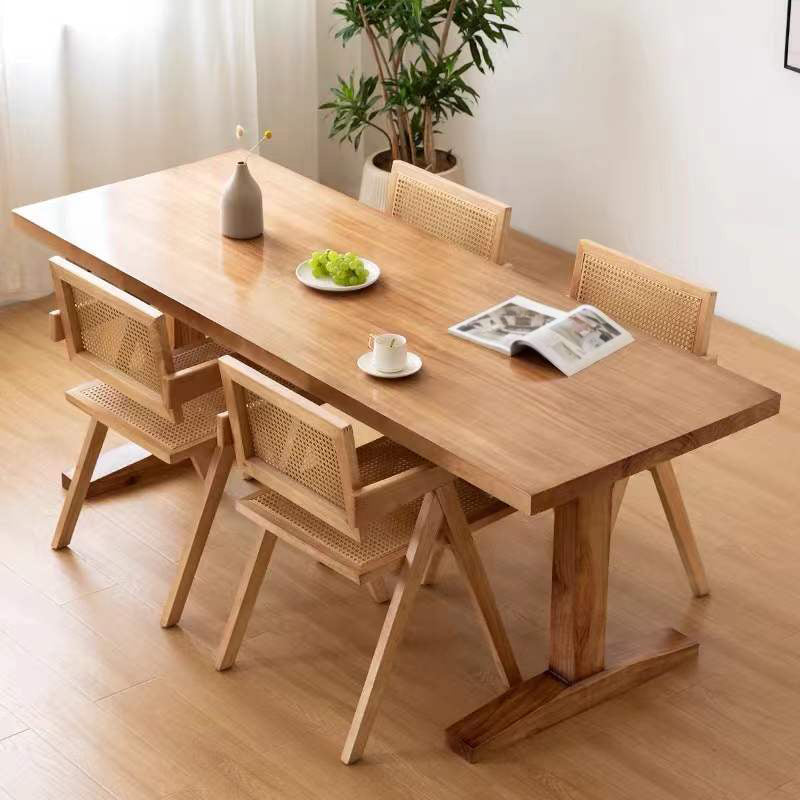 Modern 1/2/3/5 Pieces Beige Dinette Set Pine Wood Rectangle Dining Table Set