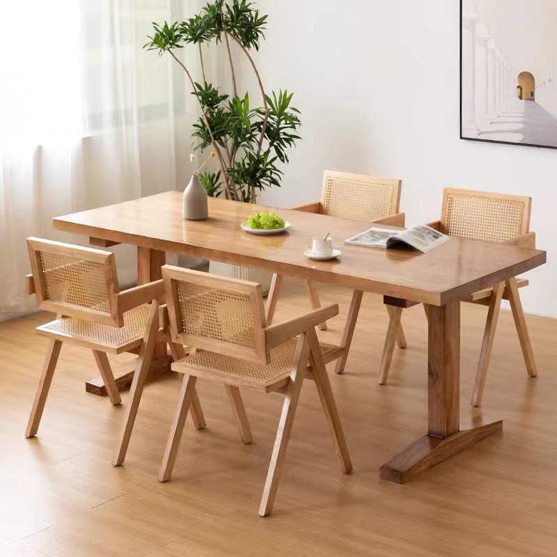 Modern 1/2/3/5 Pieces Beige Dinette Set Pine Wood Rectangle Dining Table Set