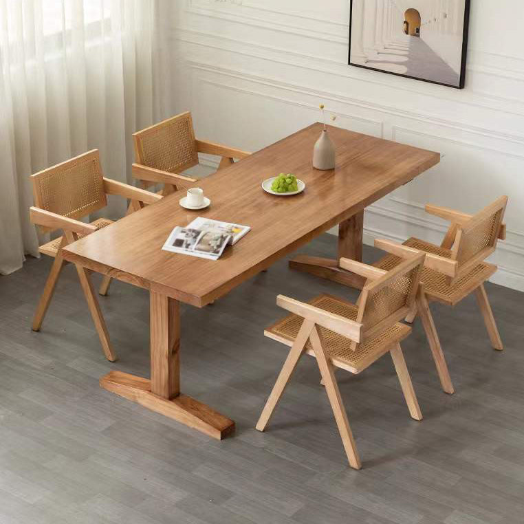 Modern 1/2/3/5 Pieces Beige Dinette Set Pine Wood Rectangle Dining Table Set