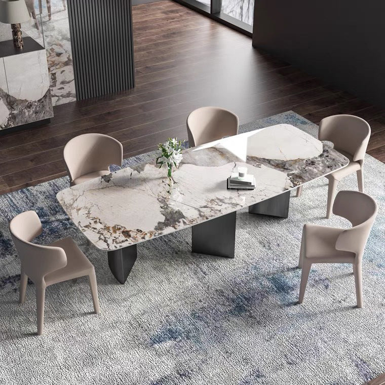 Designer Style 1/3/4/5/6 Pieces Dining Set Sintered Stone Dining Table with Leather Chairs