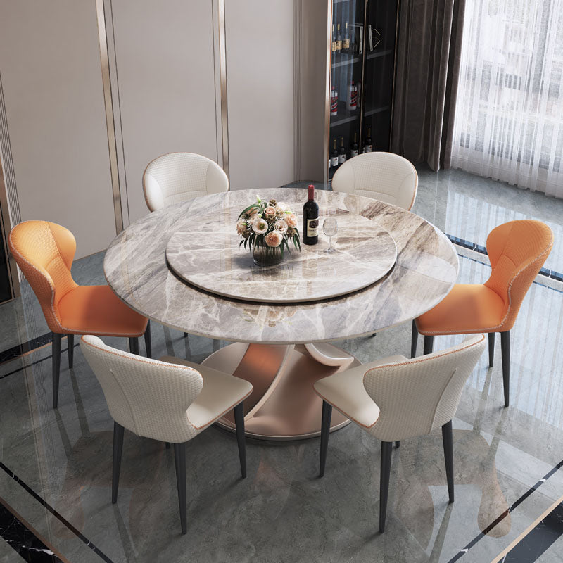 Modern Round Pedestal Dining Table Sintered Stone Home Convertible Dining Table