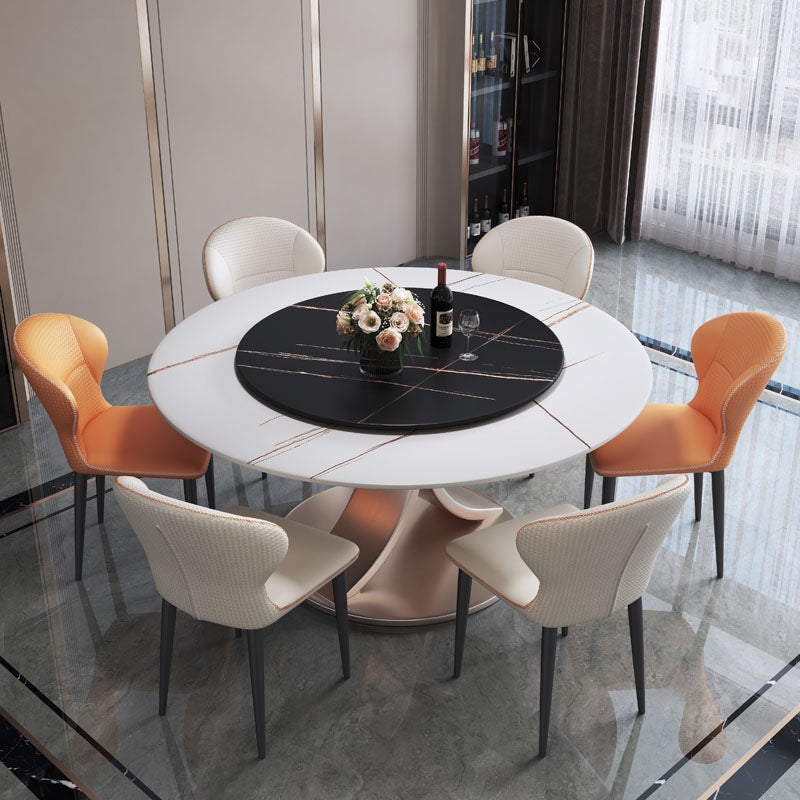 Modern Round Pedestal Dining Table Sintered Stone Home Convertible Dining Table