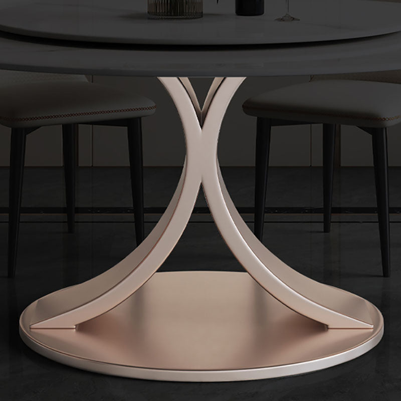 Modern Round Pedestal Dining Table Sintered Stone Home Convertible Dining Table