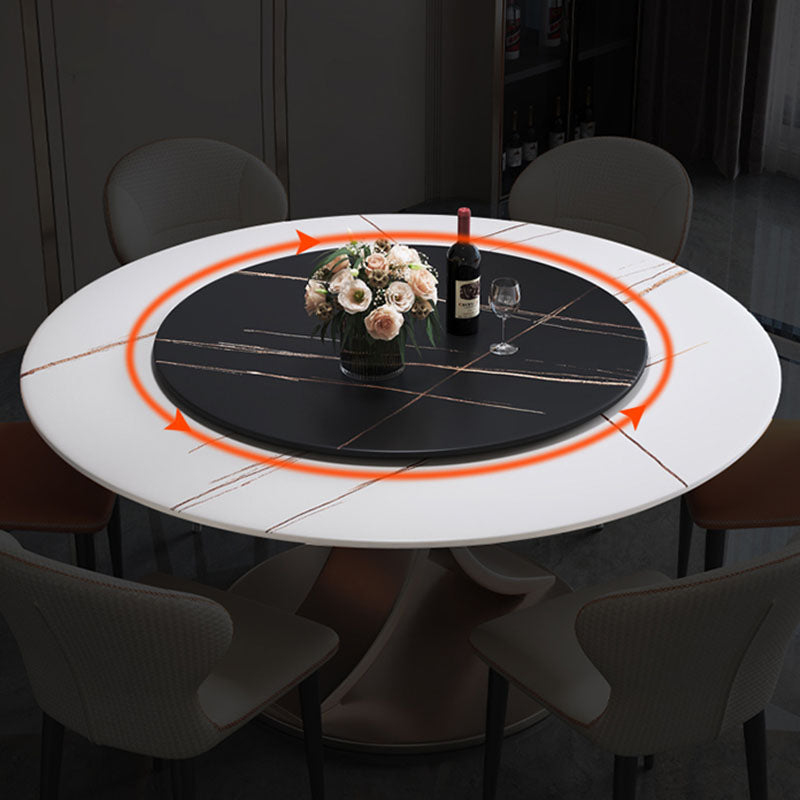 Modern Round Pedestal Dining Table Sintered Stone Home Convertible Dining Table