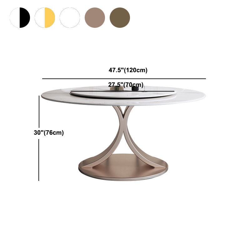 Modern Round Pedestal Dining Table Sintered Stone Home Convertible Dining Table