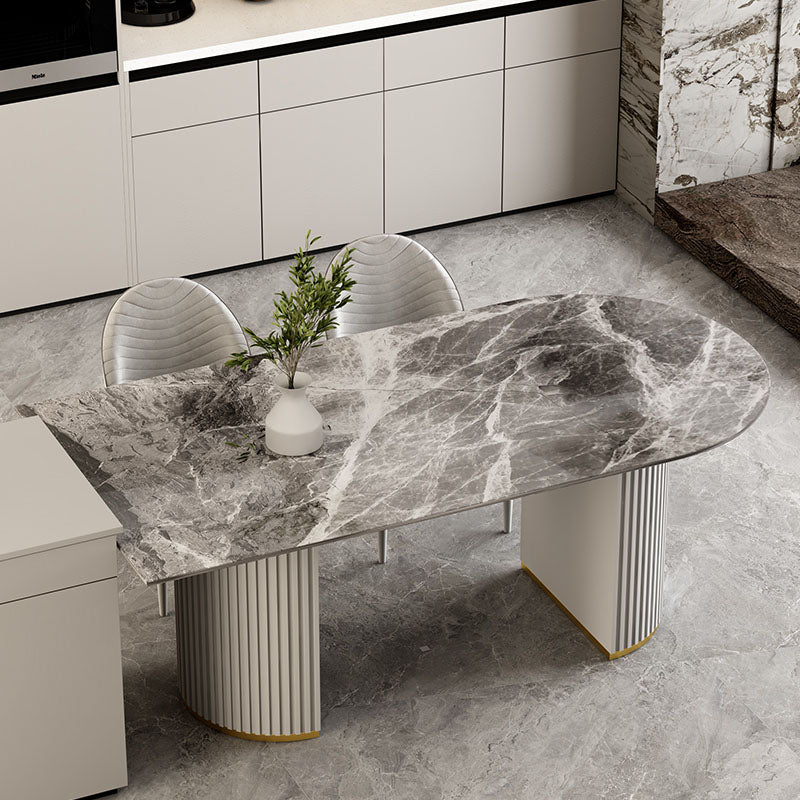 Irregular Shape Dining Table for Restaurant Sintered Stone Table with Double Pedestal