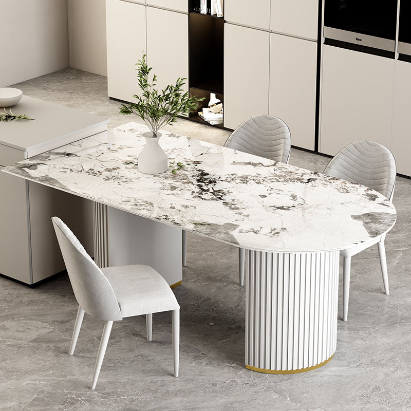 Irregular Shape Dining Table for Restaurant Sintered Stone Table with Double Pedestal