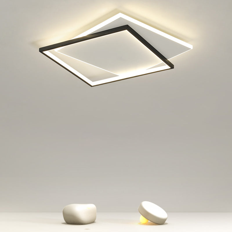 Tombre cuadrado de metal Flush Luz de techo Estilo moderno 2 luces de montaje Flush en negro