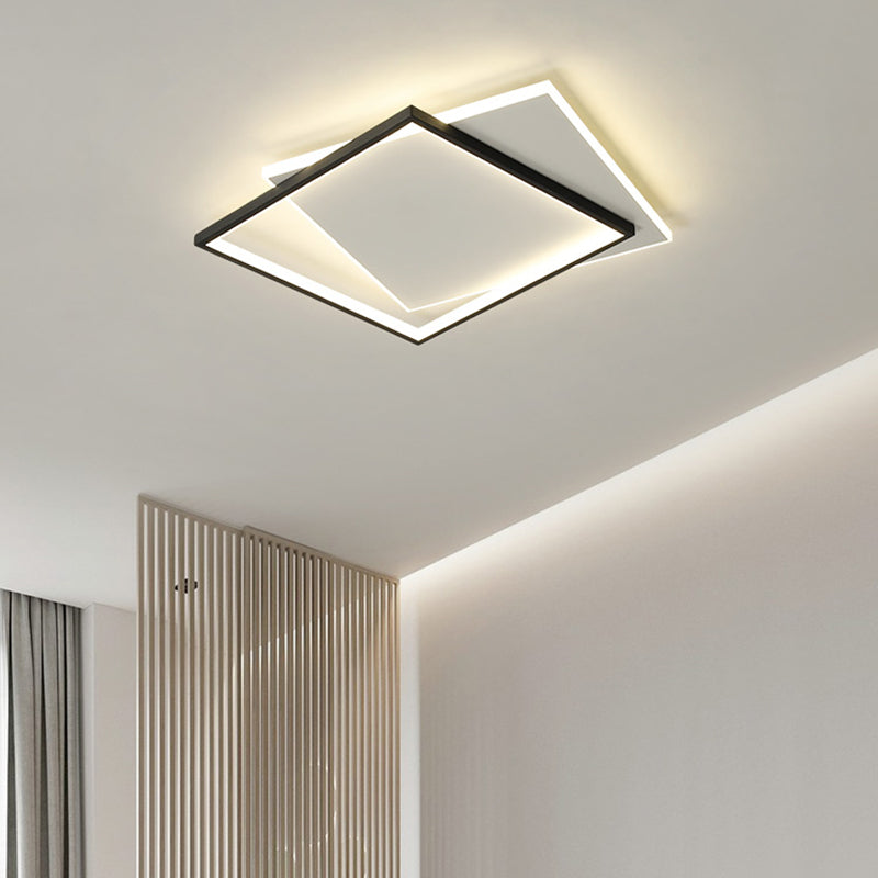 Tombre cuadrado de metal Flush Luz de techo Estilo moderno 2 luces de montaje Flush en negro