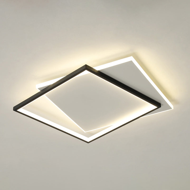 Tombre cuadrado de metal Flush Luz de techo Estilo moderno 2 luces de montaje Flush en negro