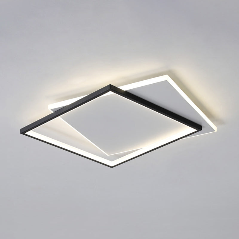 Tombre cuadrado de metal Flush Luz de techo Estilo moderno 2 luces de montaje Flush en negro