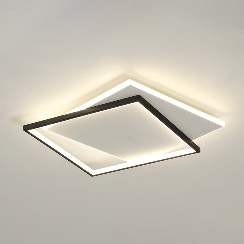 Tombre cuadrado de metal Flush Luz de techo Estilo moderno 2 luces de montaje Flush en negro