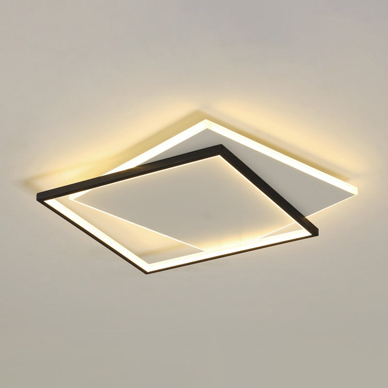 Metal Square Shade Flush Ceiling Light Modern Style 2 Lights Flush Mount Fixture in Black