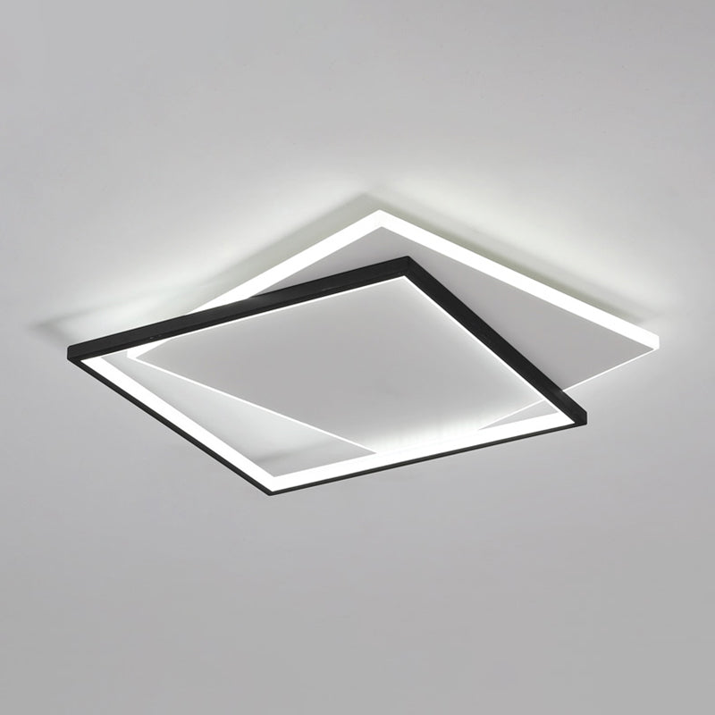 Metal Square Shade Flush Ceiling Light Modern Style 2 Lights Flush Mount Fixture in Black