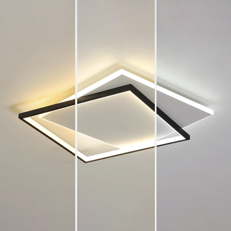 Metal Square Shade Flush Ceiling Light Modern Style 2 Lights Flush Mount Fixture in Black