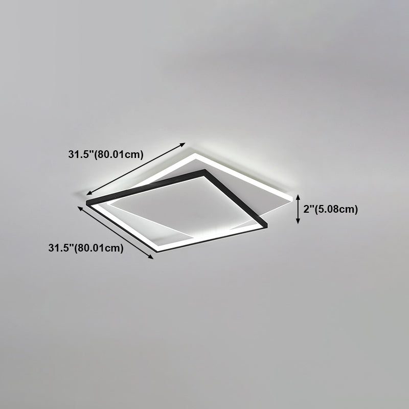 Metal Square Shade Flush Ceiling Light Modern Style 2 Lights Flush Mount Fixture in Black