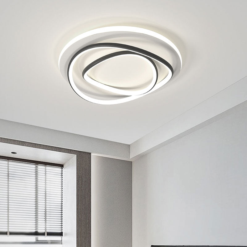 Metal Round Shade Flush Ceiling Light Modern Style 2 Lights Flush Mount Fixture in White