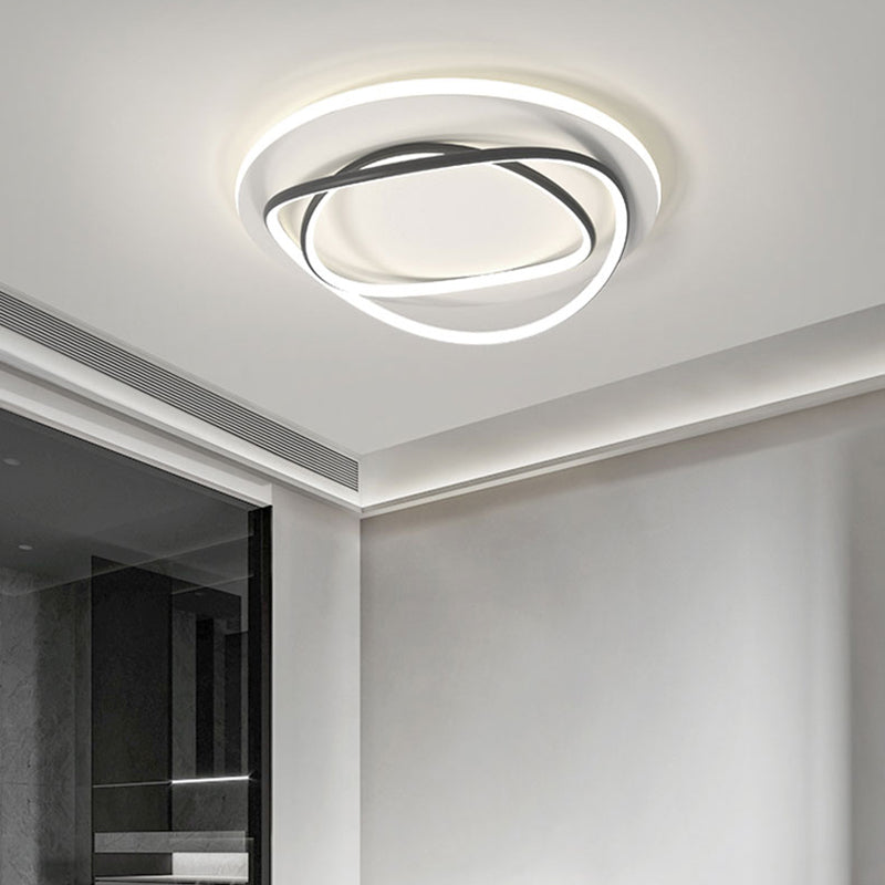 Metal Round Shade Flush Ceiling Light Modern Style 2 Lights Flush Mount Fixture in White