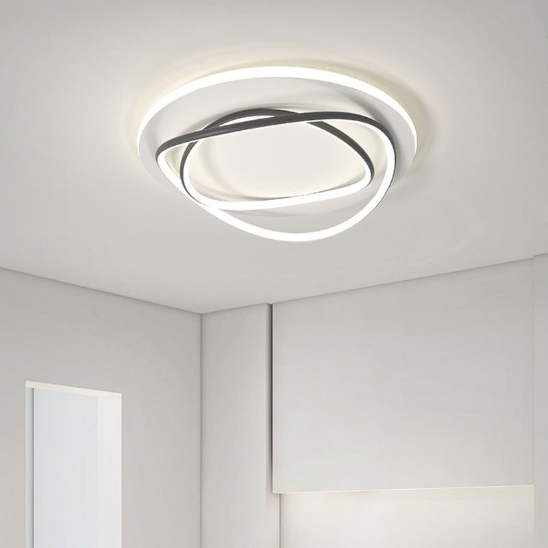 Metal Round Shade Flush Ceiling Light Modern Style 2 Lights Flush Mount Fixture in White