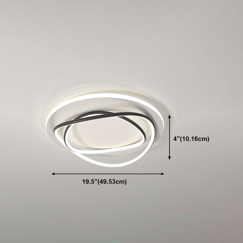 Metal Round Shade Flush Ceiling Light Modern Style 2 Lights Flush Mount Fixture in White