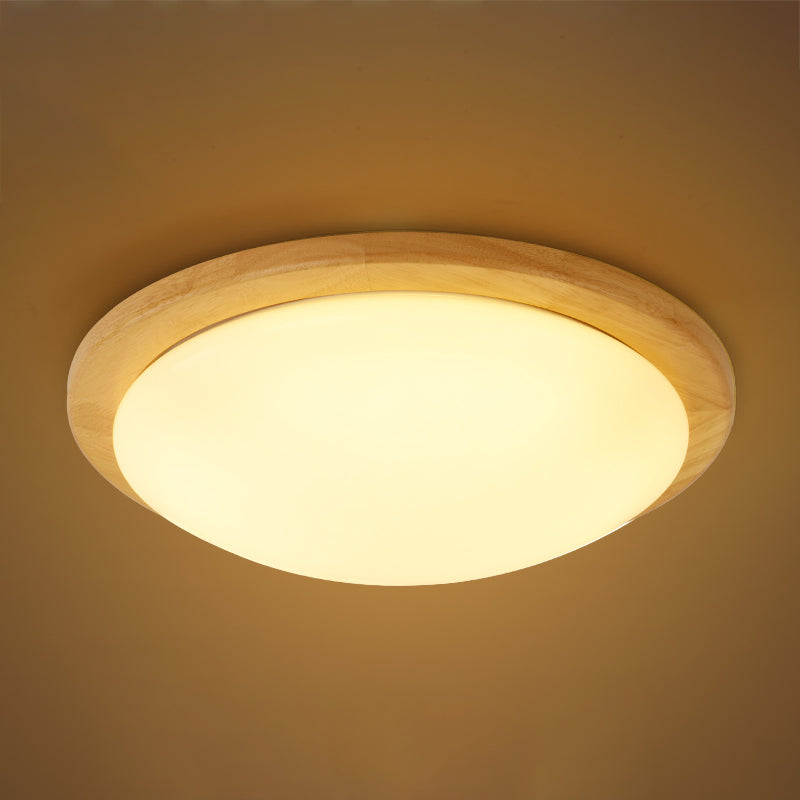 Round Shade Wood Flush Plafond Light Style moderne 1 Light Flush Mount Mount Fixture Brown