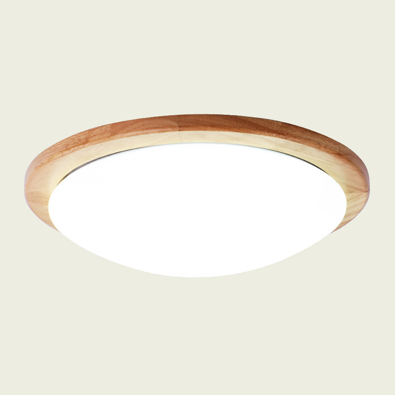 Round Shade Wood Flush Plafond Light Style moderne 1 Light Flush Mount Mount Fixture Brown