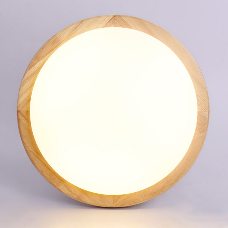 Round Shade Wood Flush Plafond Light Style moderne 1 Light Flush Mount Mount Fixture Brown